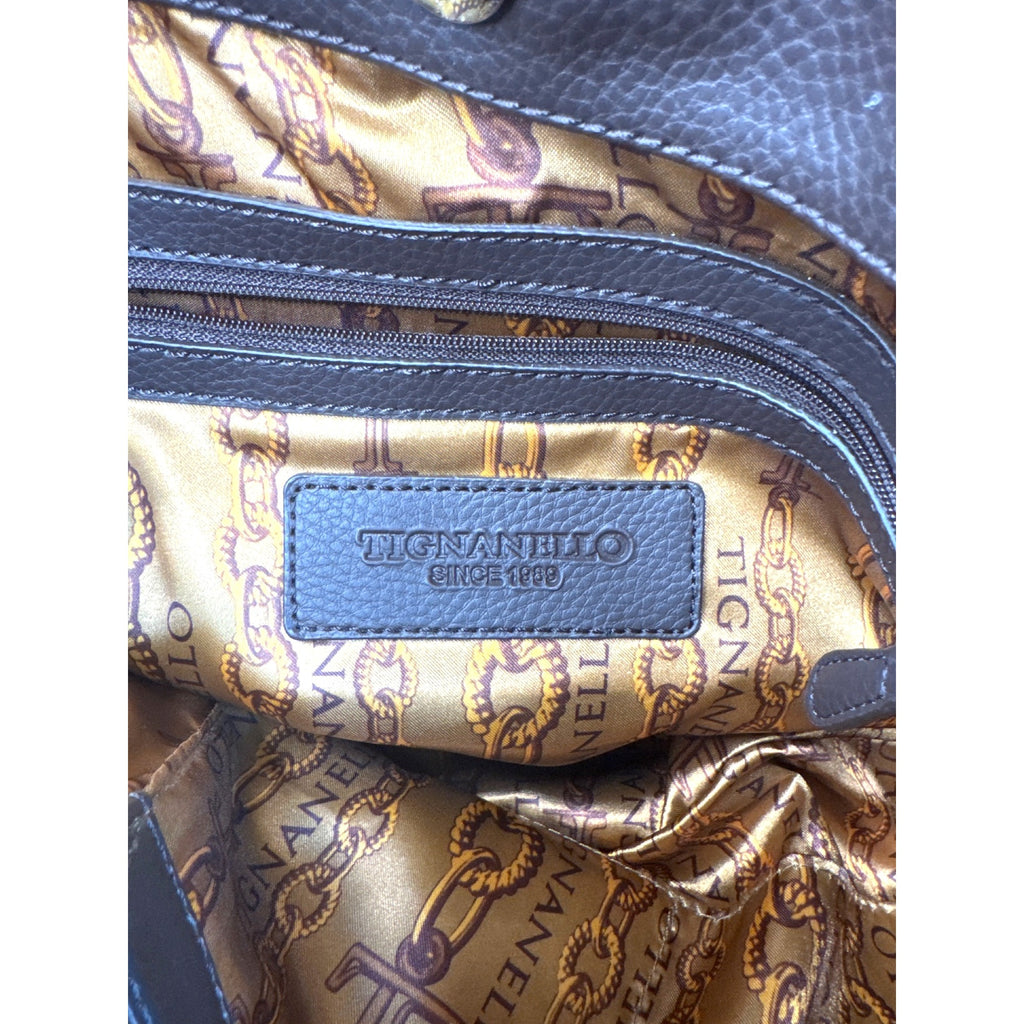 Tignanello Brown Suede & Leather Hobo Shoulder Bag W/Gold Interior Lining