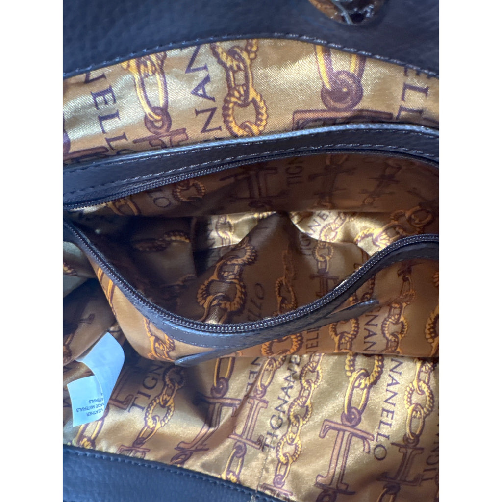 Tignanello Brown Suede & Leather Hobo Shoulder Bag W/Gold Interior Lining