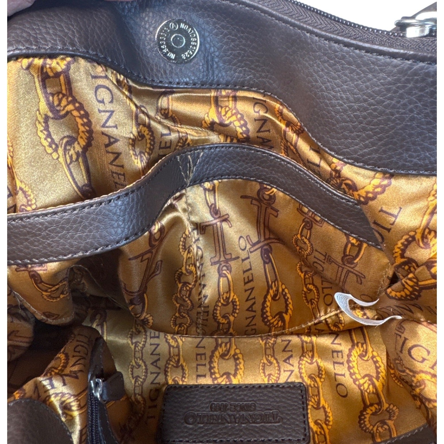 Tignanello Brown Suede & Leather Hobo Shoulder Bag W/Gold Interior Lining