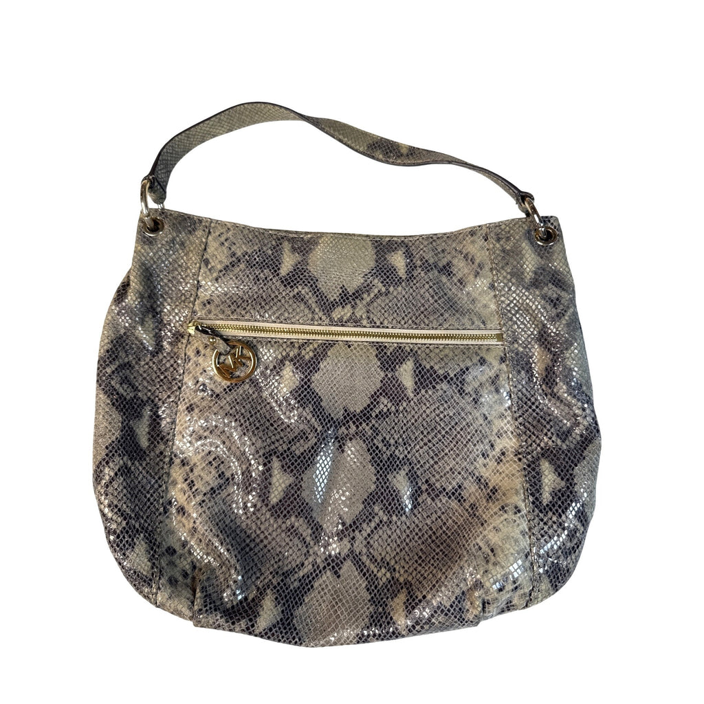 Michael Kors Snakeskin Pattern Shoulder Bag With Gold Accents