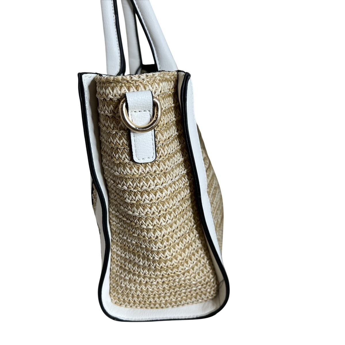 Dune London Straw & Faux White Leather Tote Bag