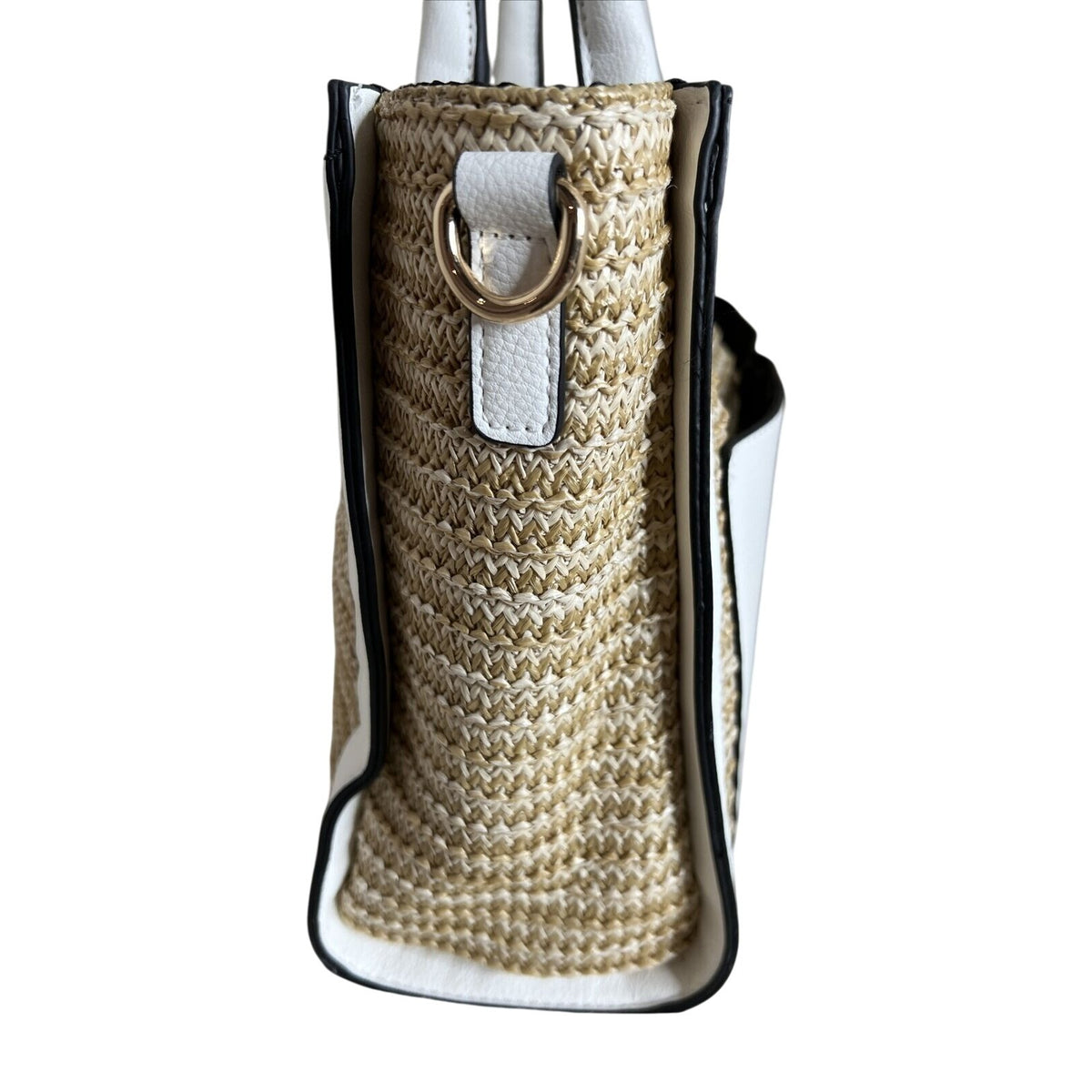 Dune London Straw & Faux White Leather Tote Bag