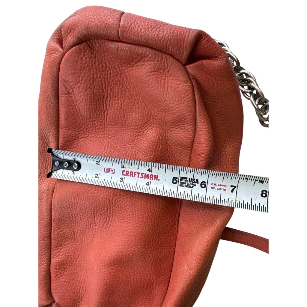 Elliott Lucca Studded Coral Leather Satchel With Chain Strap