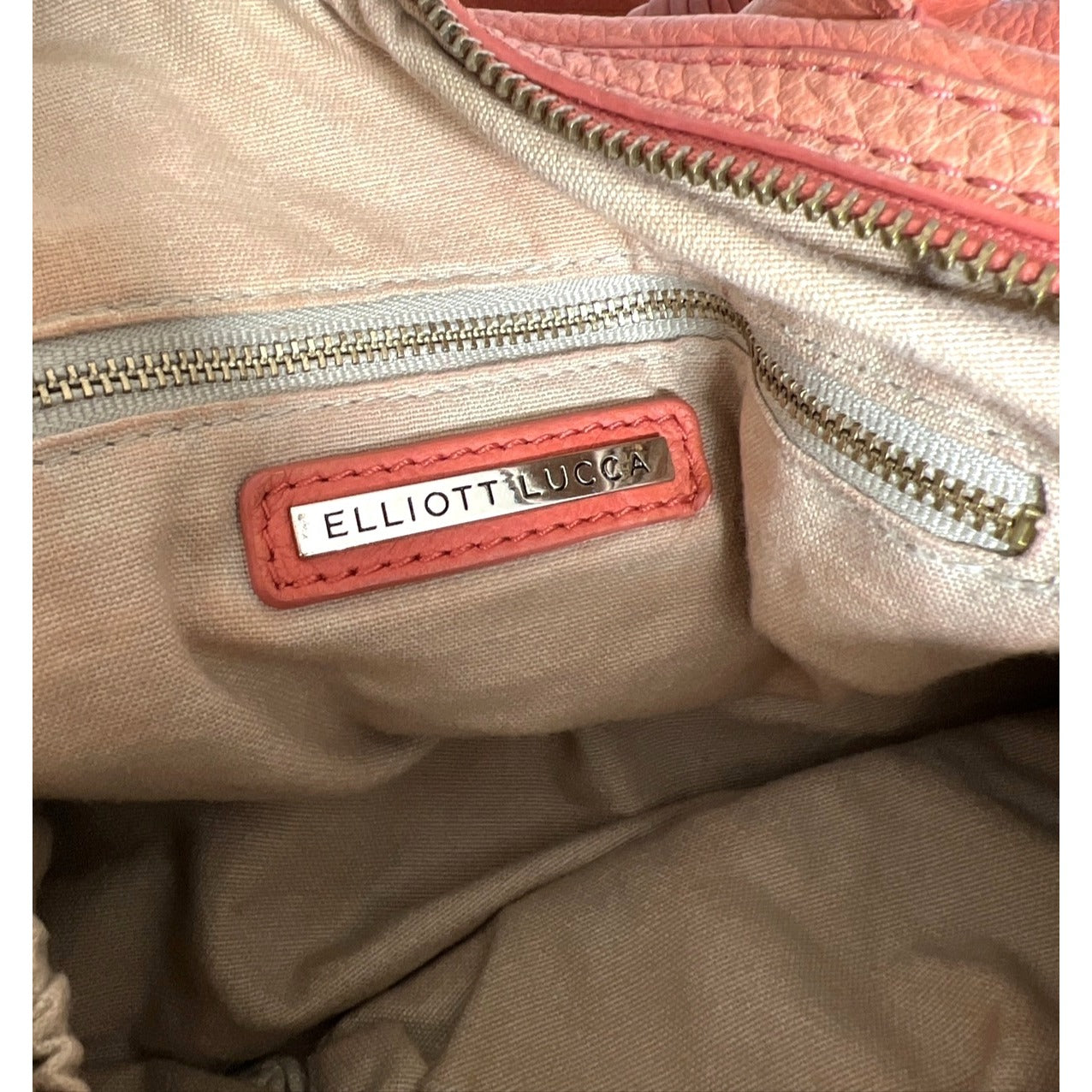 Elliott Lucca Studded Coral Leather Satchel With Chain Strap