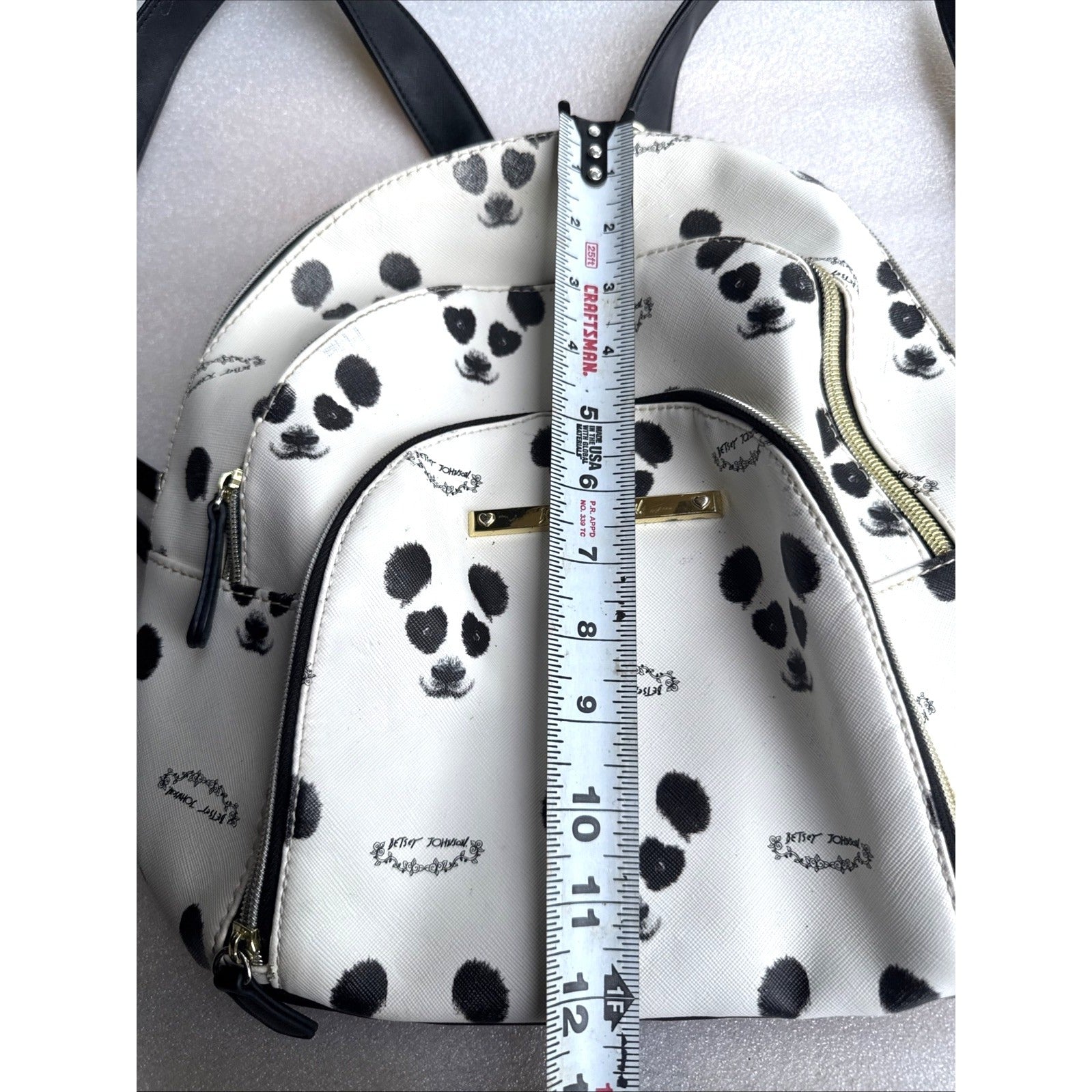 Betsey Johnson Cute Panda Print Backpack With Chain Accent Black & White