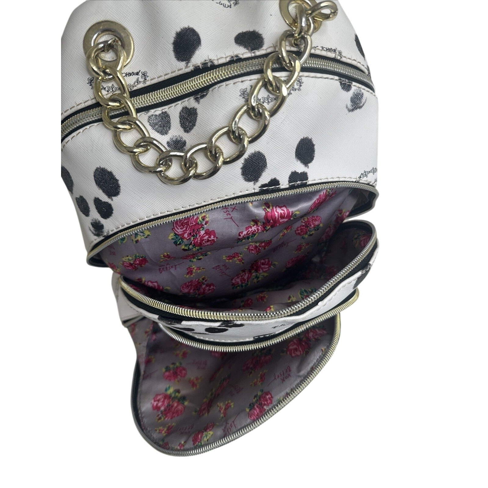Betsey Johnson Cute Panda Print Backpack With Chain Accent Black & White