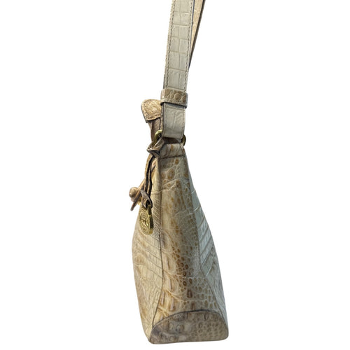 Brahmin Vintage Beige Croc-Embossed Leather Shoulder Bag W/Adjust Strap