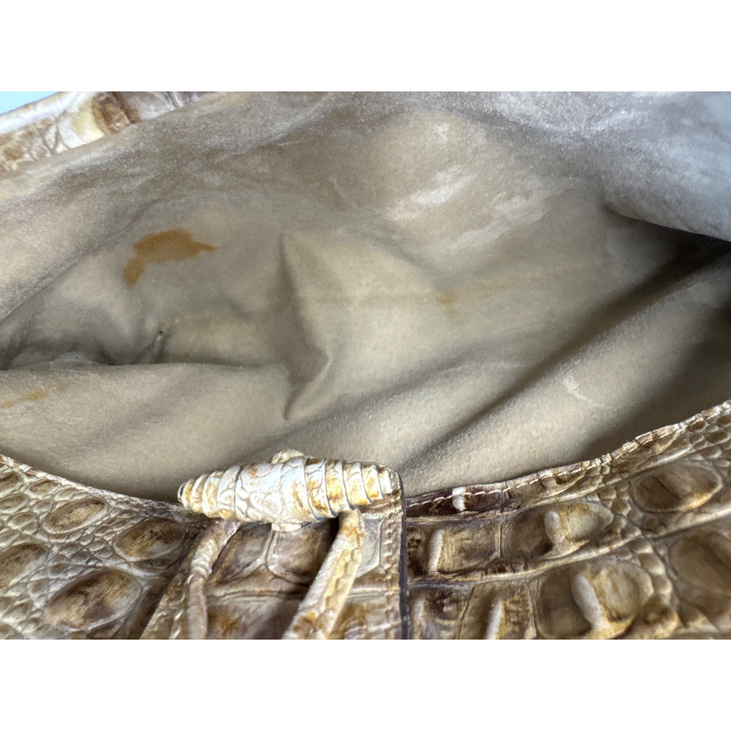 Brahmin Vintage Beige Croc-Embossed Leather Shoulder Bag W/Adjust Strap