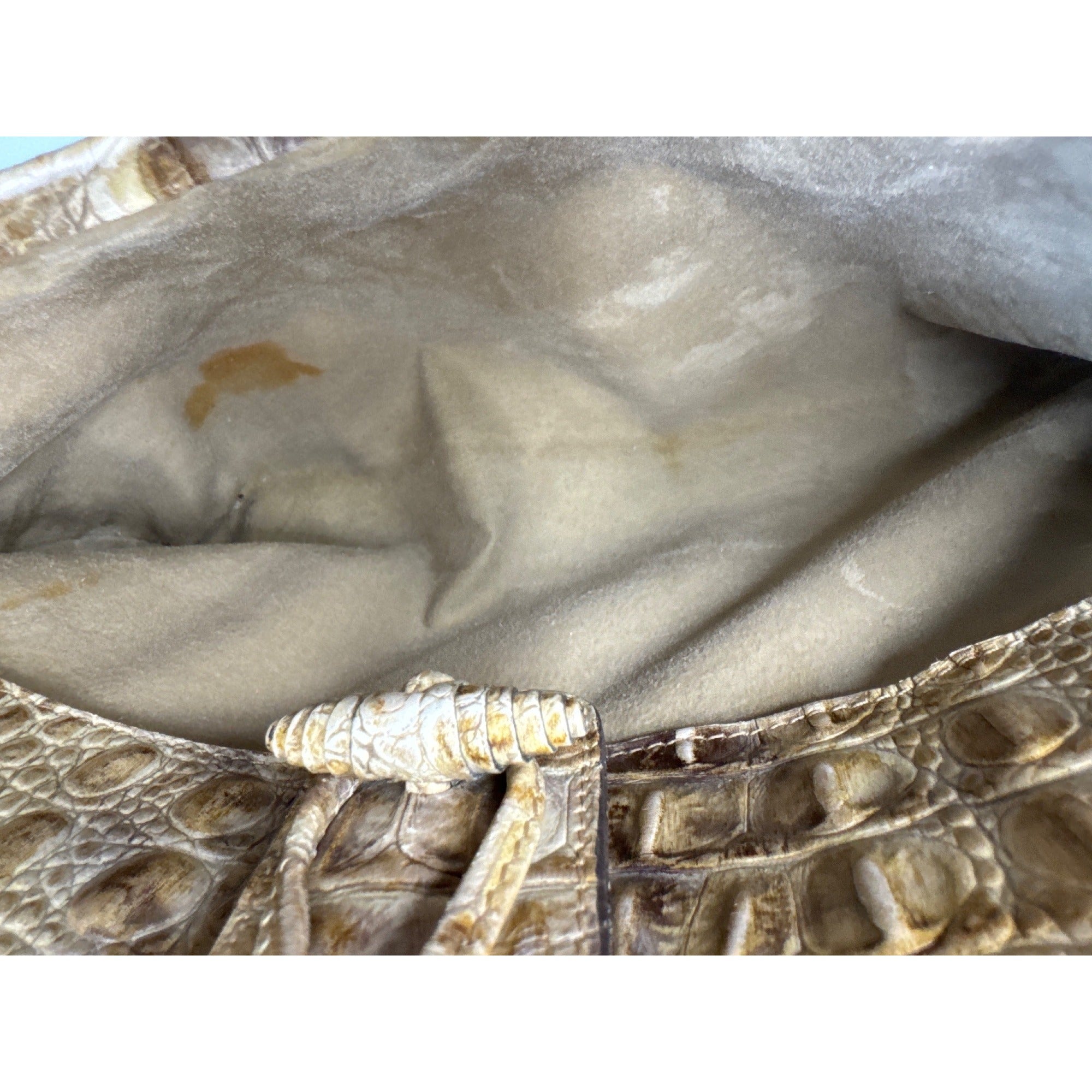 Brahmin Vintage Beige Croc-Embossed Leather Shoulder Bag W/Adjust Strap
