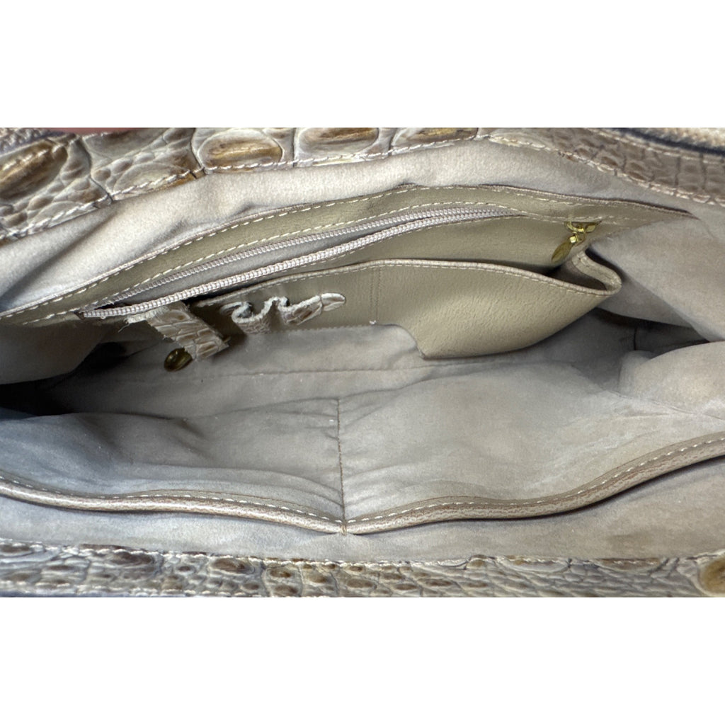 Brahmin Vintage Beige Croc-Embossed Leather Shoulder Bag W/Adjust Strap