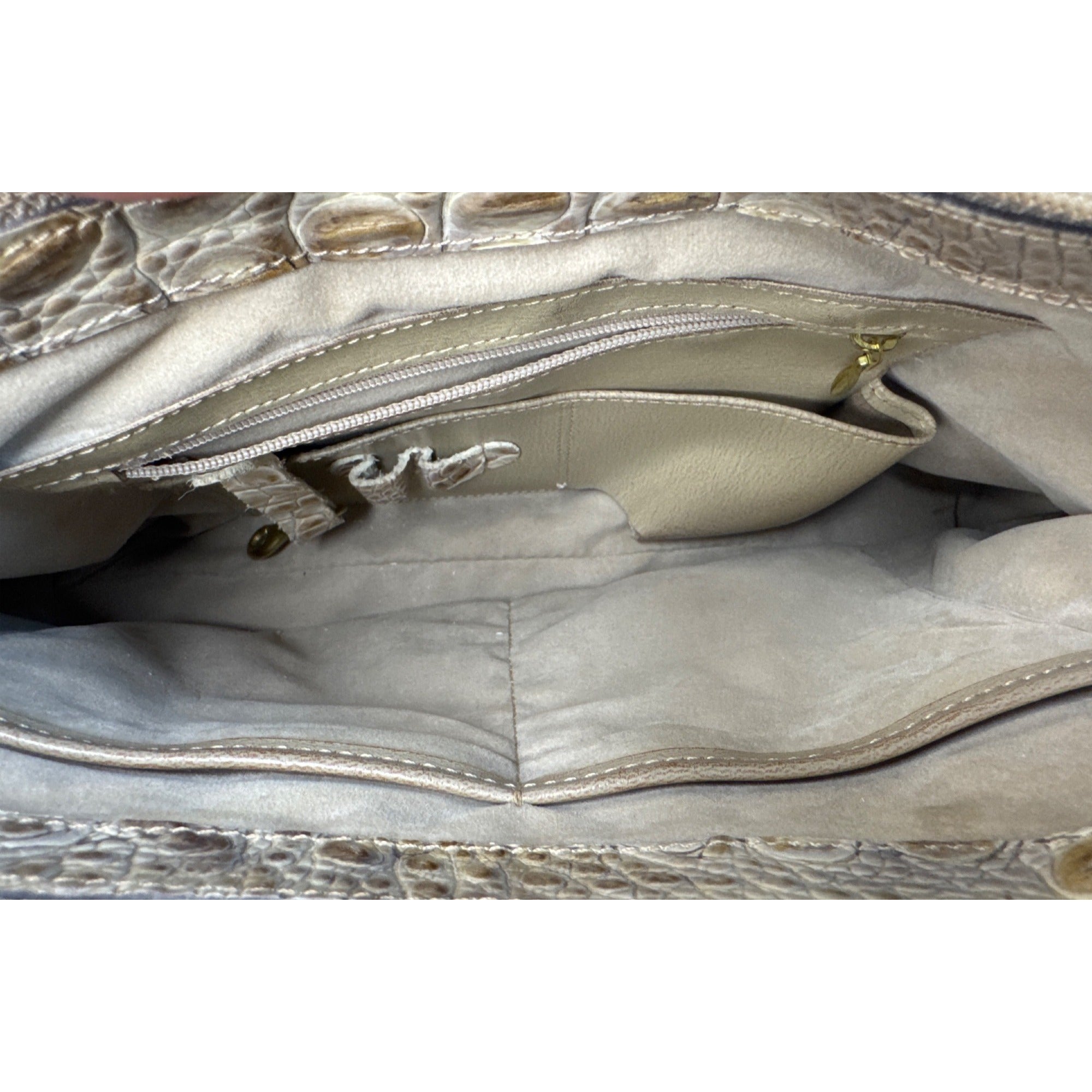 Brahmin Vintage Beige Croc-Embossed Leather Shoulder Bag W/Adjust Strap
