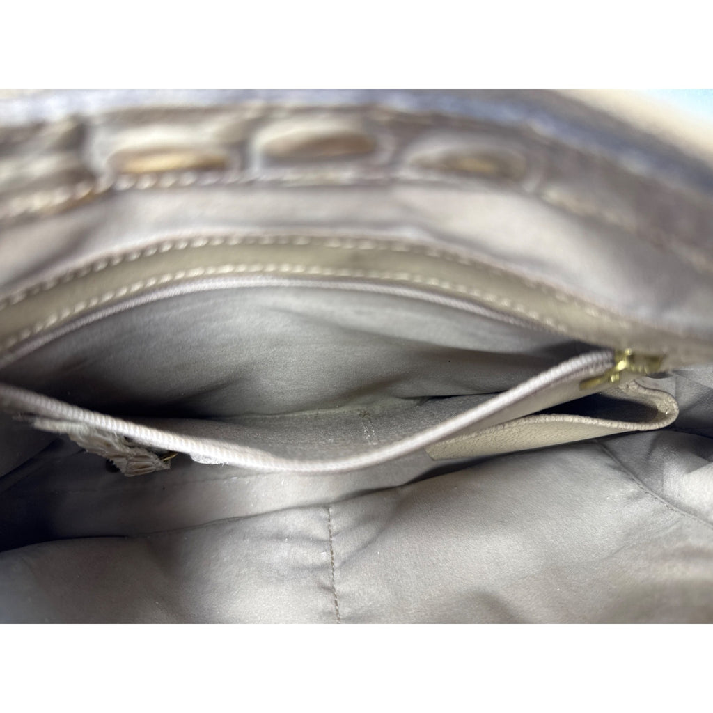 Brahmin Vintage Beige Croc-Embossed Leather Shoulder Bag W/Adjust Strap