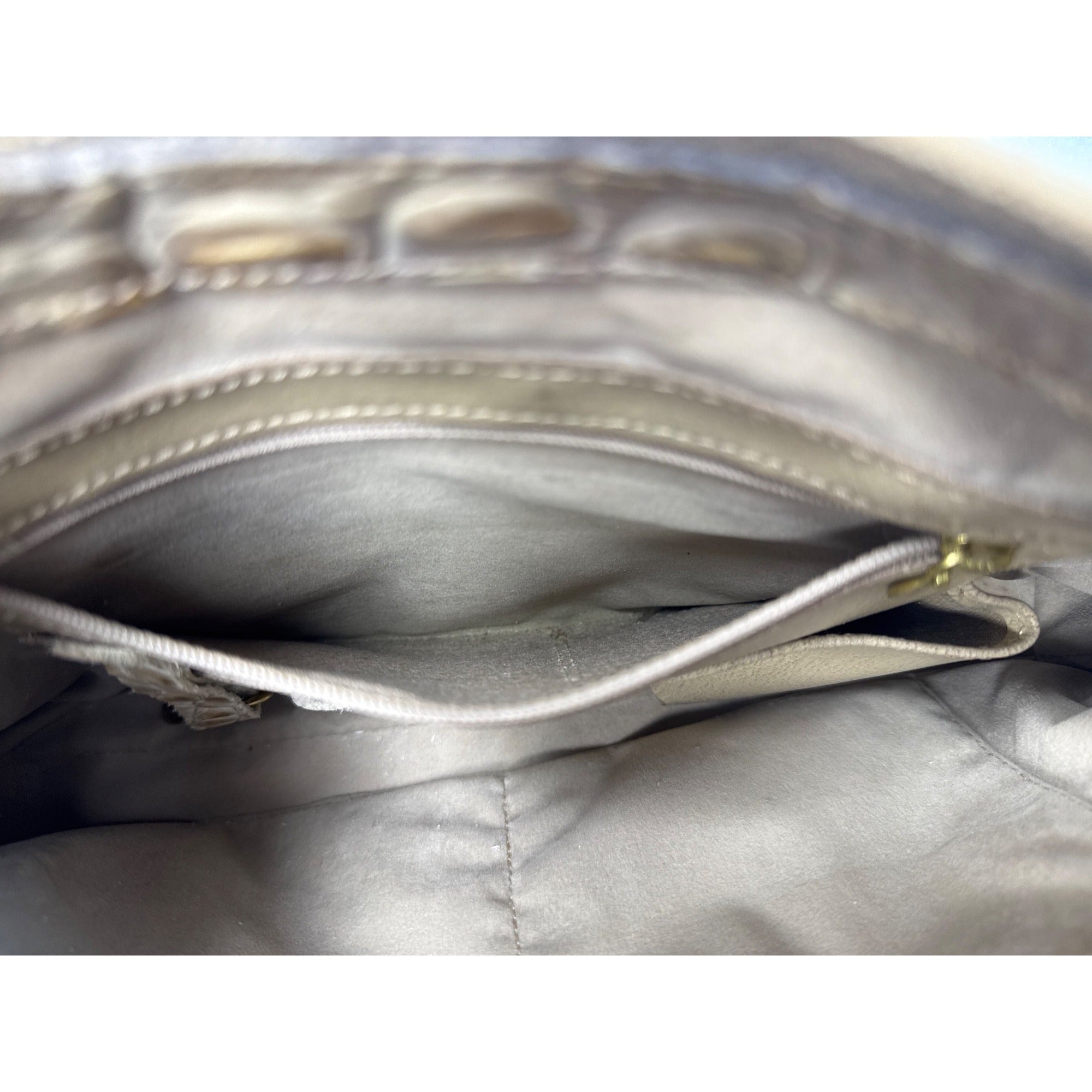 Brahmin Vintage Beige Croc-Embossed Leather Shoulder Bag W/Adjust Strap