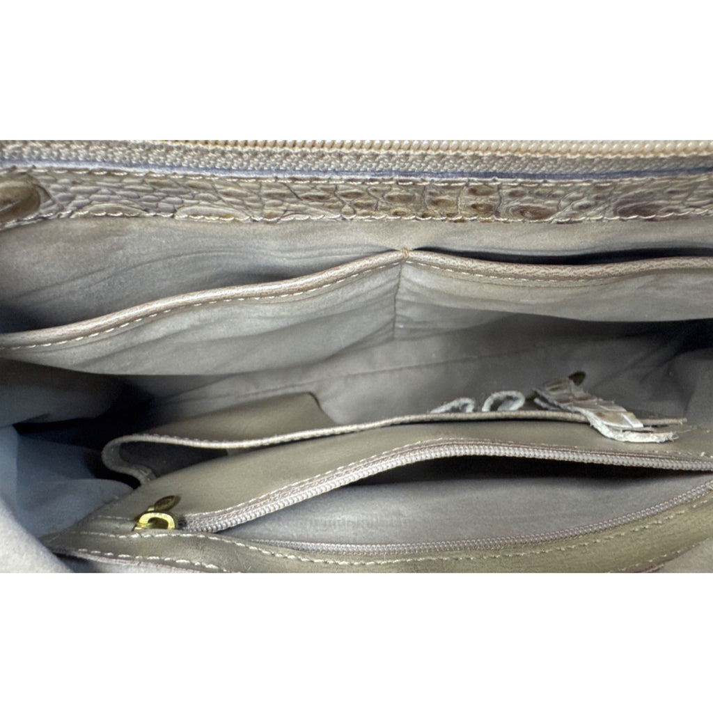 Brahmin Vintage Beige Croc-Embossed Leather Shoulder Bag W/Adjust Strap
