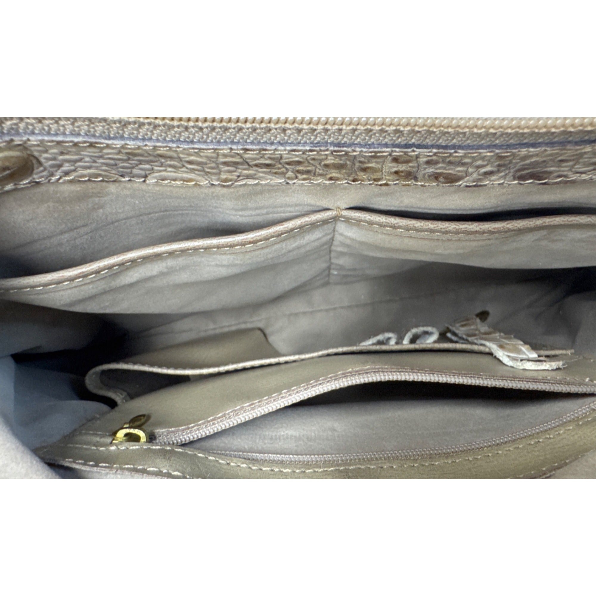 Brahmin Vintage Beige Croc-Embossed Leather Shoulder Bag W/Adjust Strap