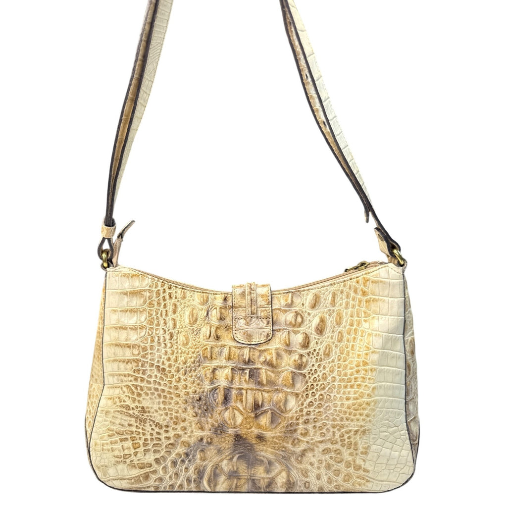 Brahmin Vintage Beige Croc-Embossed Leather Shoulder Bag W/Adjust Strap