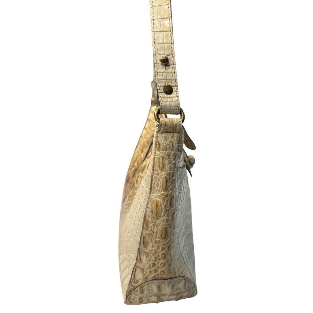 Brahmin Vintage Beige Croc-Embossed Leather Shoulder Bag W/Adjust Strap