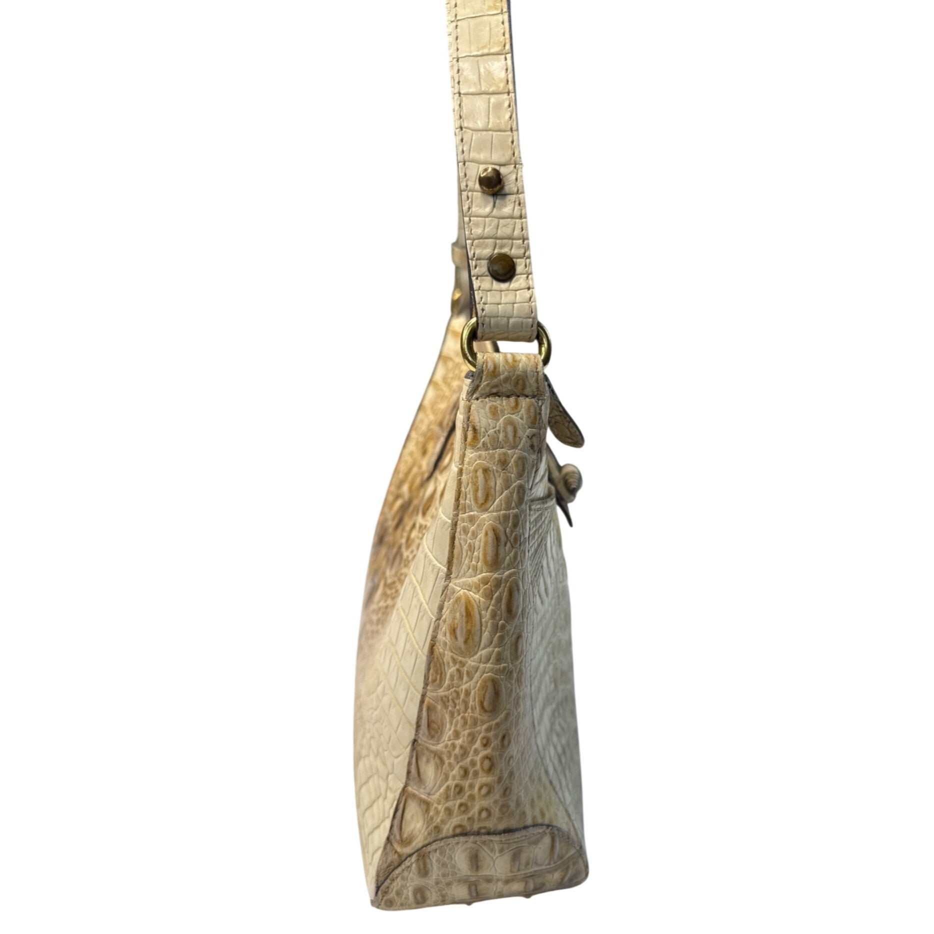 Brahmin Vintage Beige Croc-Embossed Leather Shoulder Bag W/Adjust Strap