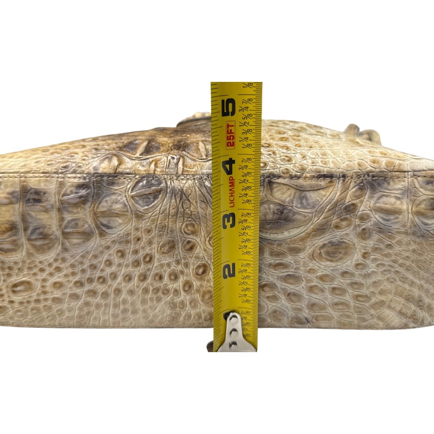 Brahmin Vintage Beige Croc-Embossed Leather Shoulder Bag W/Adjust Strap