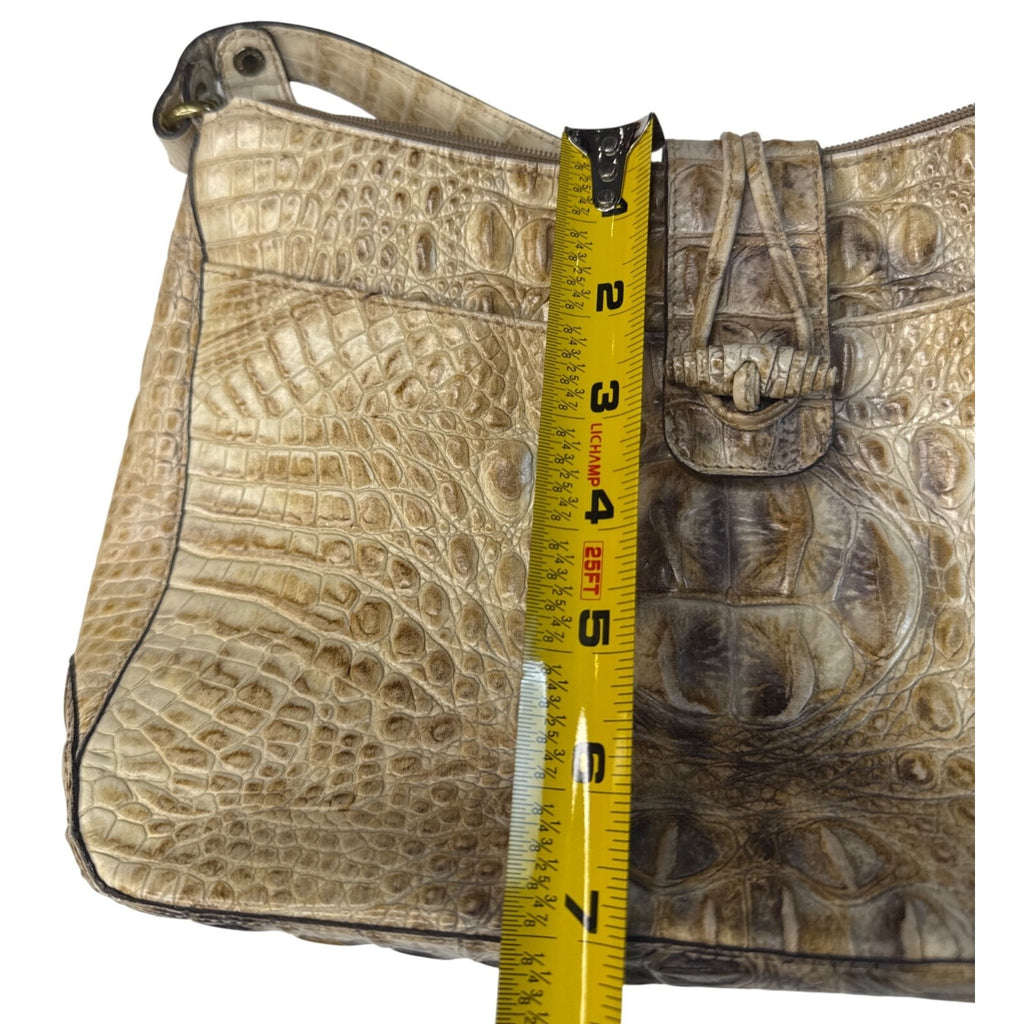 Brahmin Vintage Beige Croc-Embossed Leather Shoulder Bag W/Adjust Strap