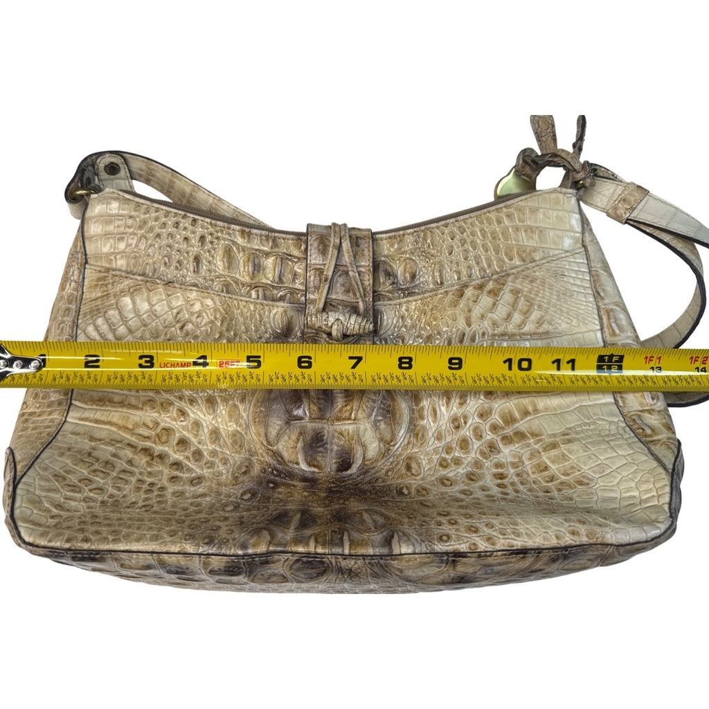 Brahmin Vintage Beige Croc-Embossed Leather Shoulder Bag W/Adjust Strap
