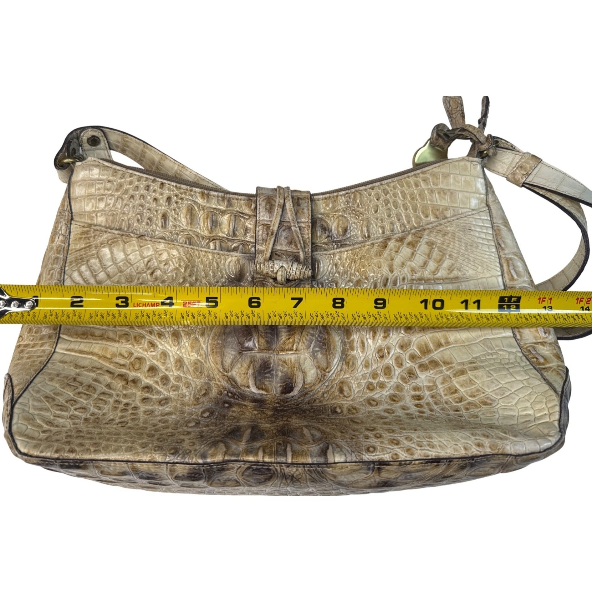Brahmin Vintage Beige Croc-Embossed Leather Shoulder Bag W/Adjust Strap