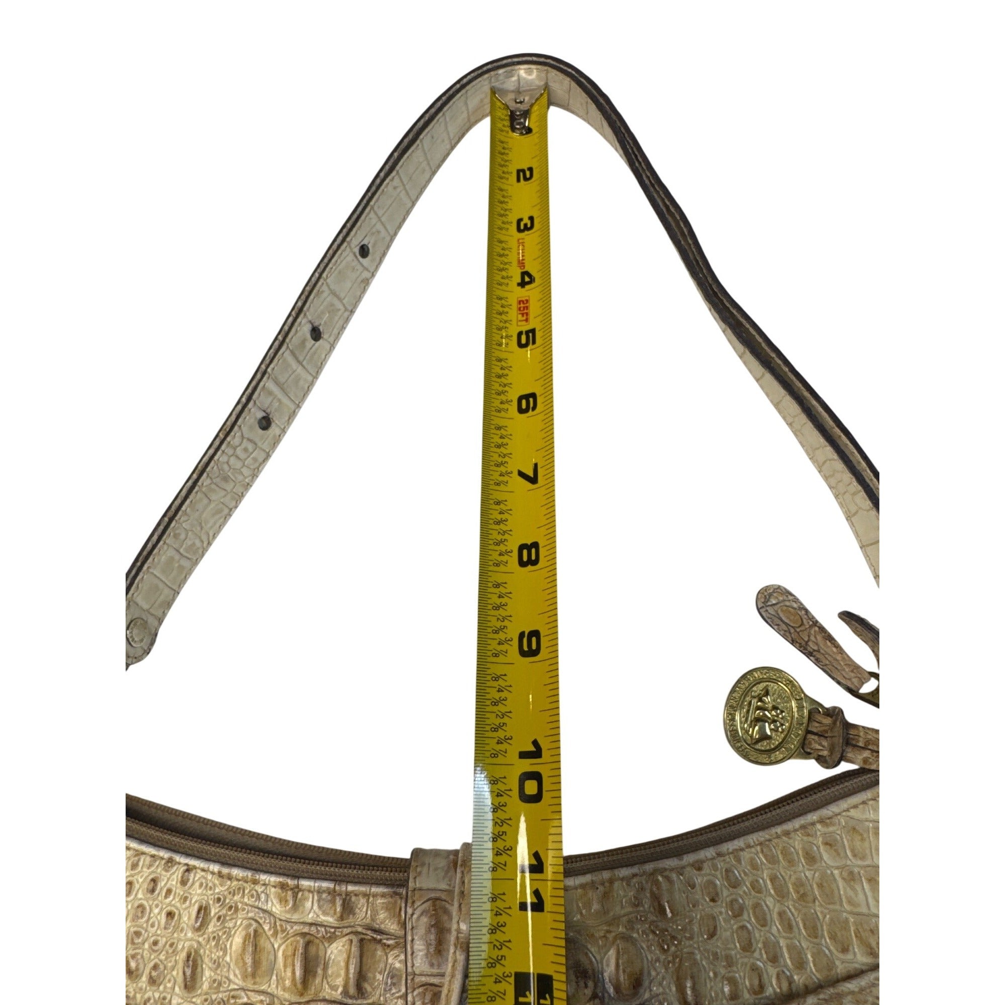 Brahmin Vintage Beige Croc-Embossed Leather Shoulder Bag W/Adjust Strap