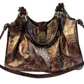 Brahmin Crocodile Embossed Metallic Leather Gold Hardware Shoulder Bag