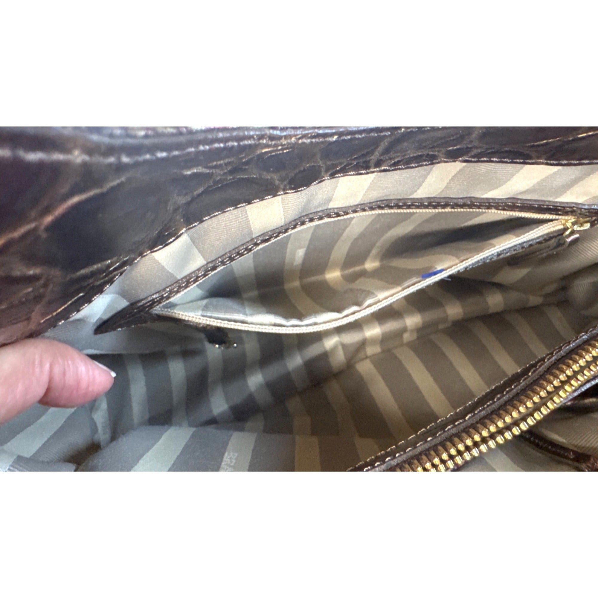 Brahmin Crocodile Embossed Metallic Leather Gold Hardware Shoulder Bag