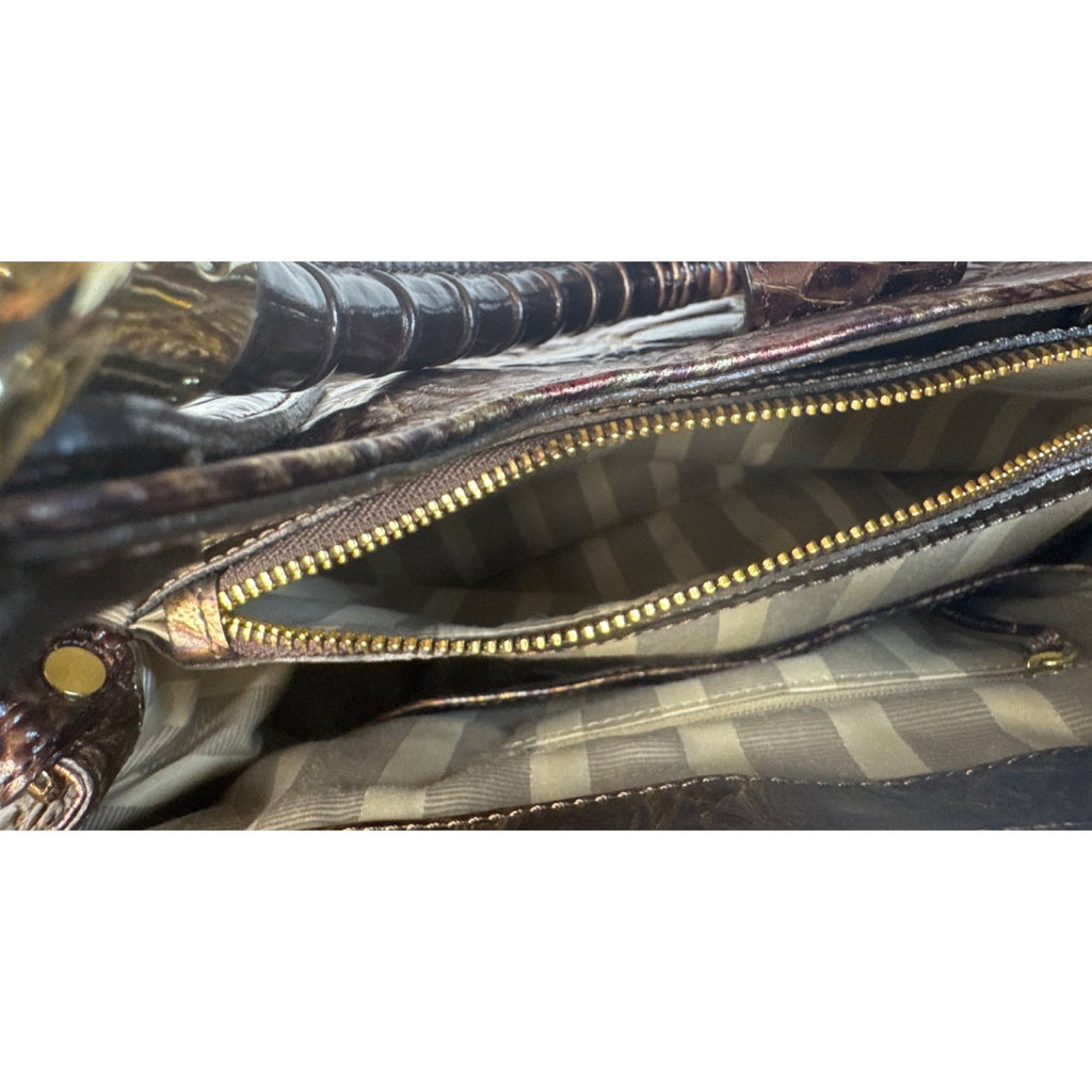 Brahmin Crocodile Embossed Metallic Leather Gold Hardware Shoulder Bag