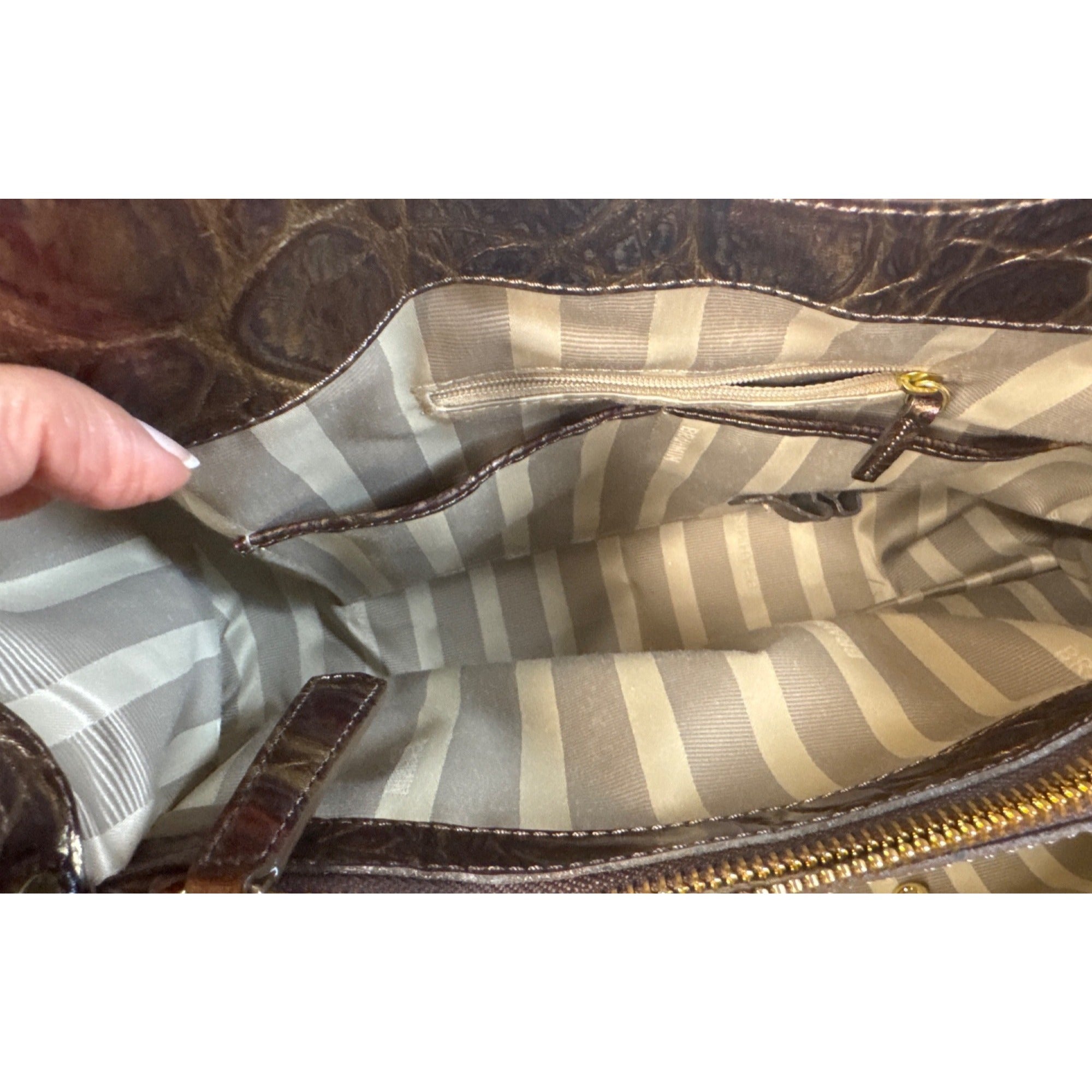 Brahmin Crocodile Embossed Metallic Leather Gold Hardware Shoulder Bag