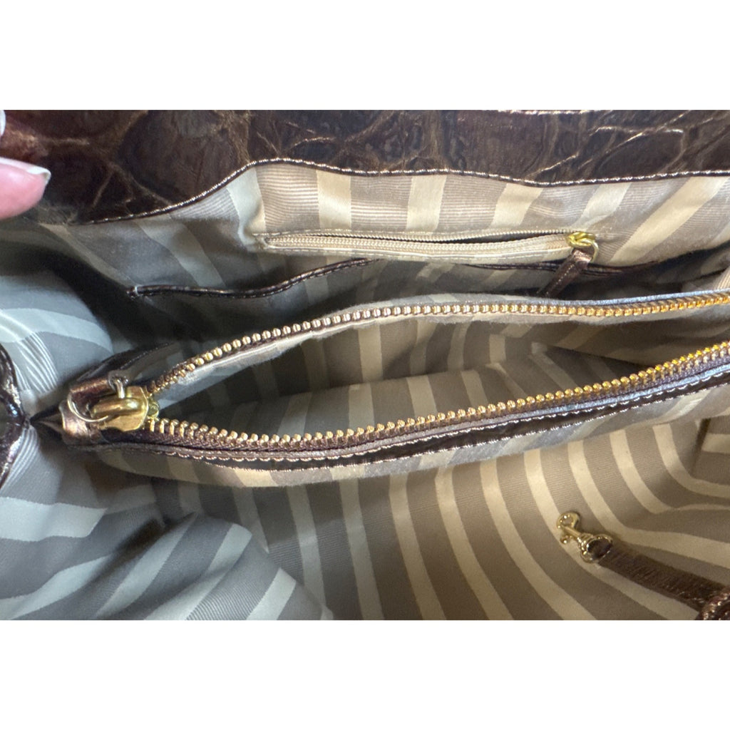 Brahmin Crocodile Embossed Metallic Leather Gold Hardware Shoulder Bag