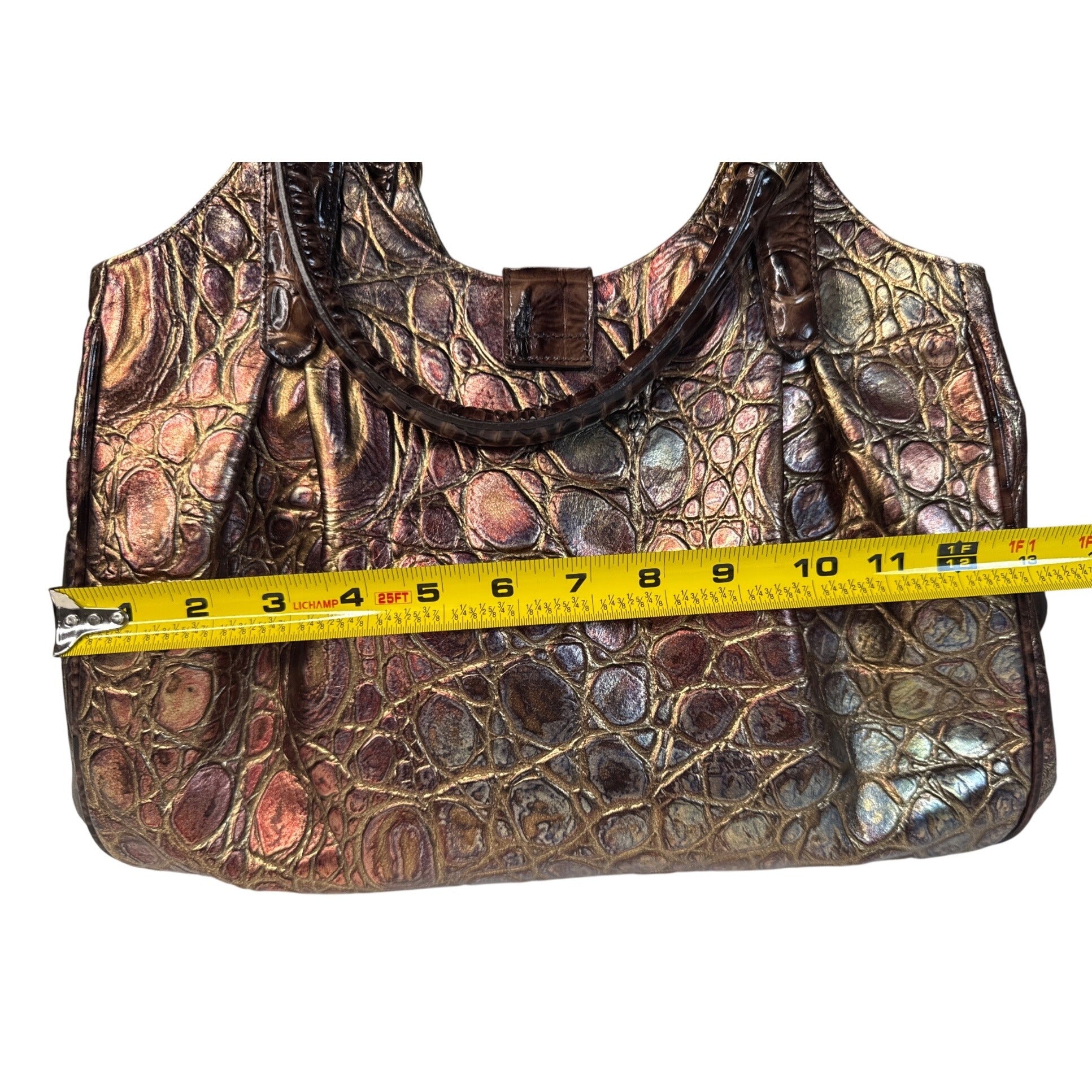 Brahmin Crocodile Embossed Metallic Leather Gold Hardware Shoulder Bag
