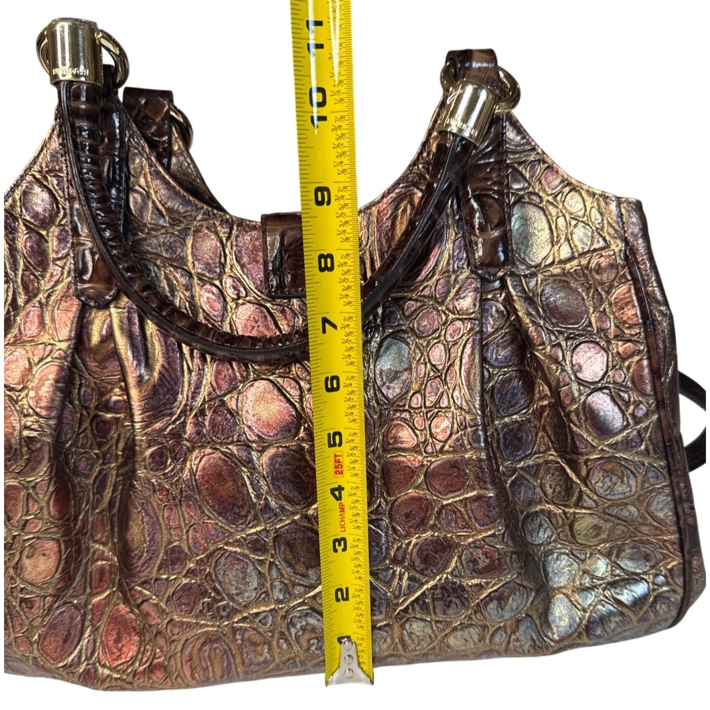 Brahmin Crocodile Embossed Metallic Leather Gold Hardware Shoulder Bag