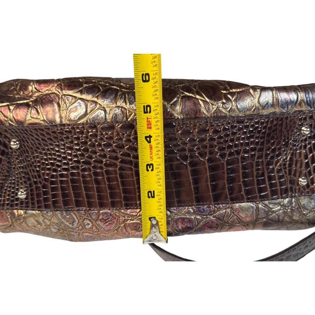 Brahmin Crocodile Embossed Metallic Leather Gold Hardware Shoulder Bag
