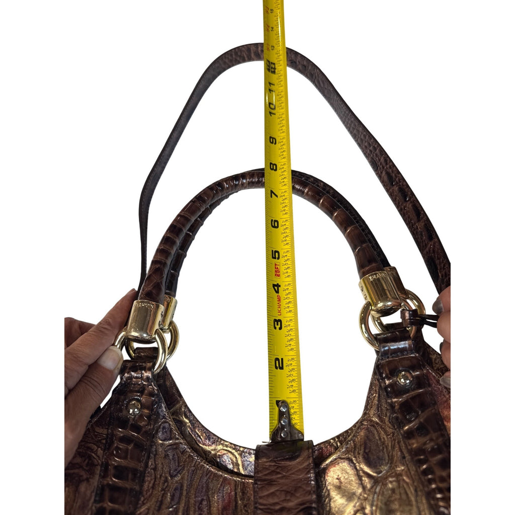 Brahmin Crocodile Embossed Metallic Leather Gold Hardware Shoulder Bag