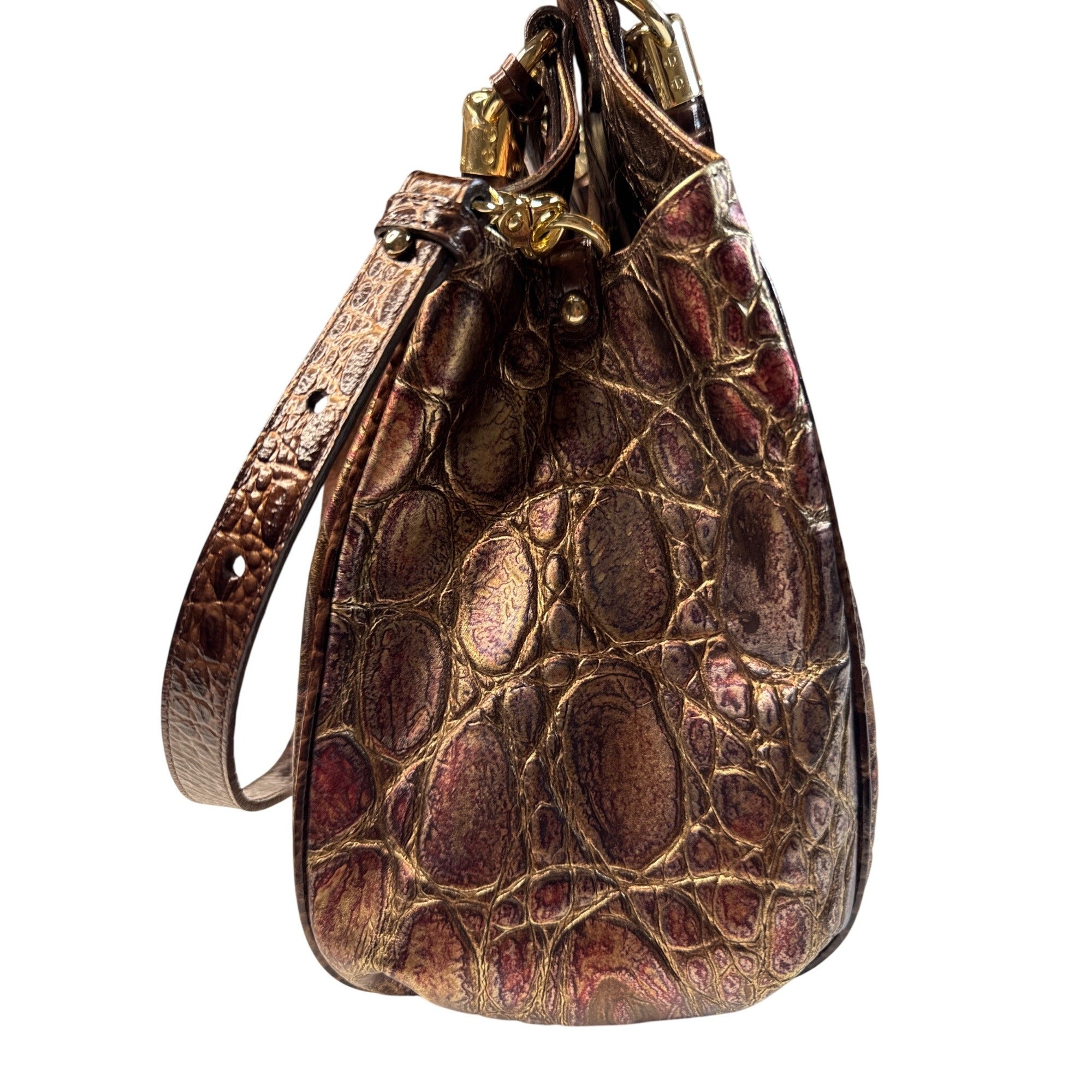Brahmin Crocodile Embossed Metallic Leather Gold Hardware Shoulder Bag