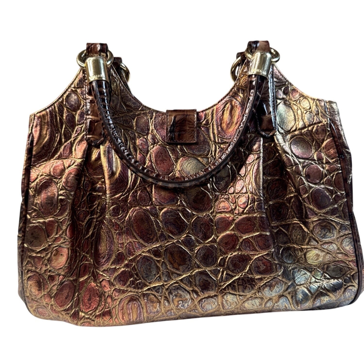 Brahmin Crocodile Embossed Metallic Leather Gold Hardware Shoulder Bag