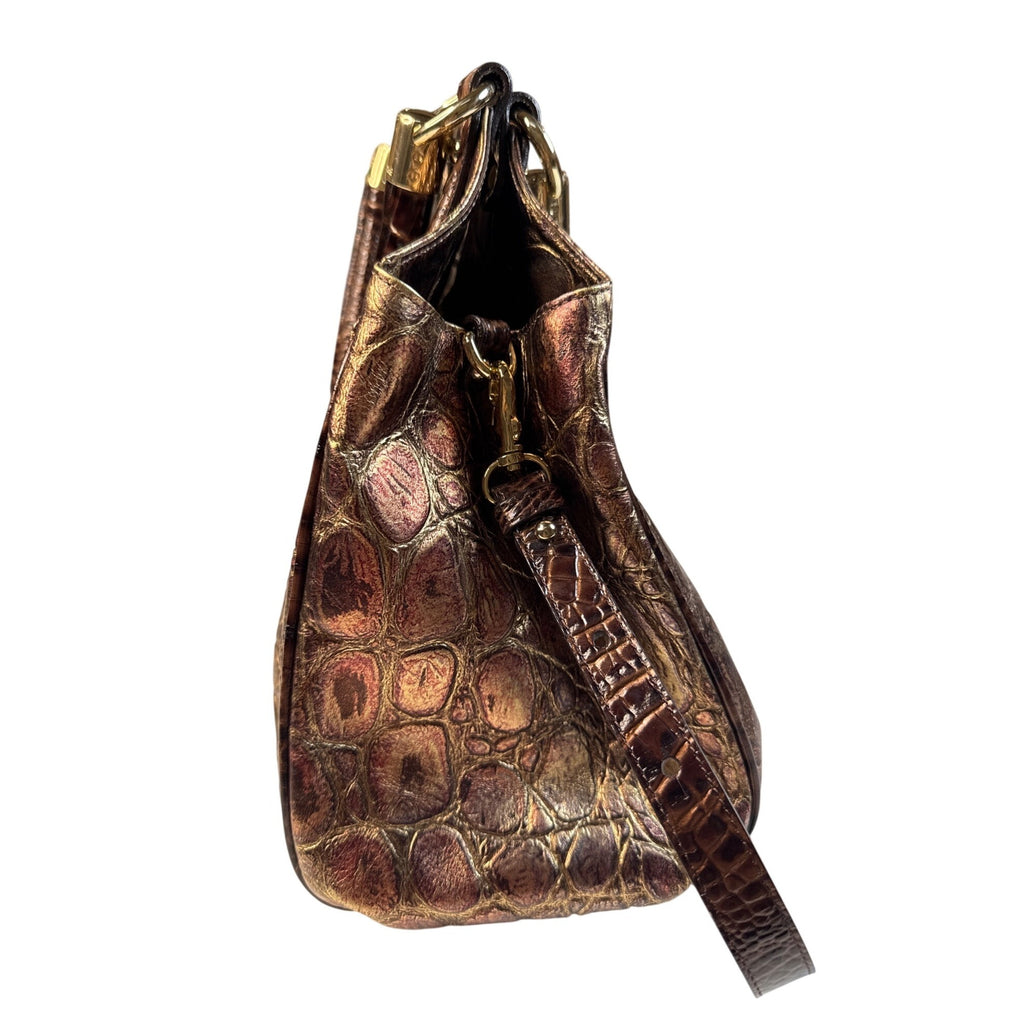 Brahmin Crocodile Embossed Metallic Leather Gold Hardware Shoulder Bag