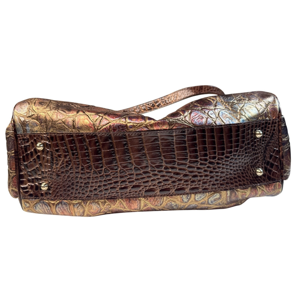 Brahmin Crocodile Embossed Metallic Leather Gold Hardware Shoulder Bag