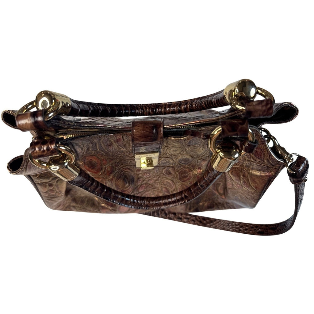 Brahmin Crocodile Embossed Metallic Leather Gold Hardware Shoulder Bag