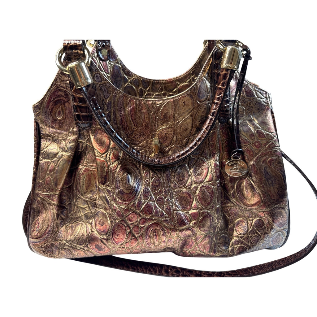 Brahmin Crocodile Embossed Metallic Leather Gold Hardware Shoulder Bag