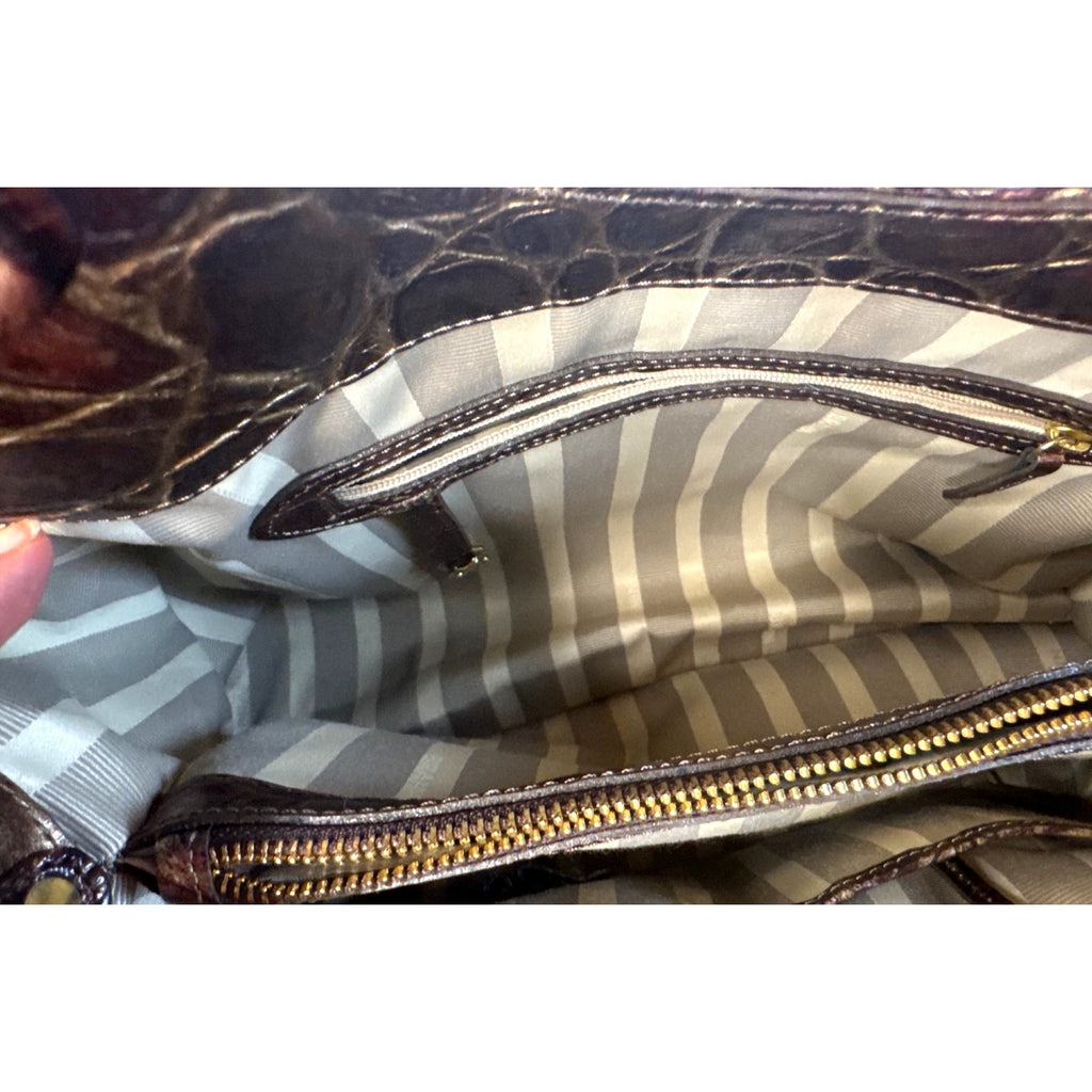 Brahmin Crocodile Embossed Metallic Leather Gold Hardware Shoulder Bag