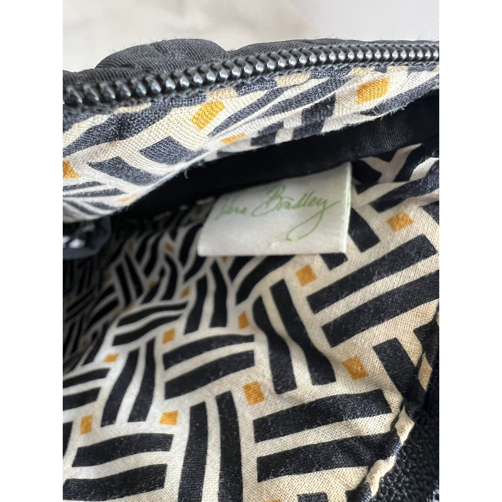 Vera Bradley Black Quilted Crossbody Bag With Adjustable Strap & Front Zip Pocket