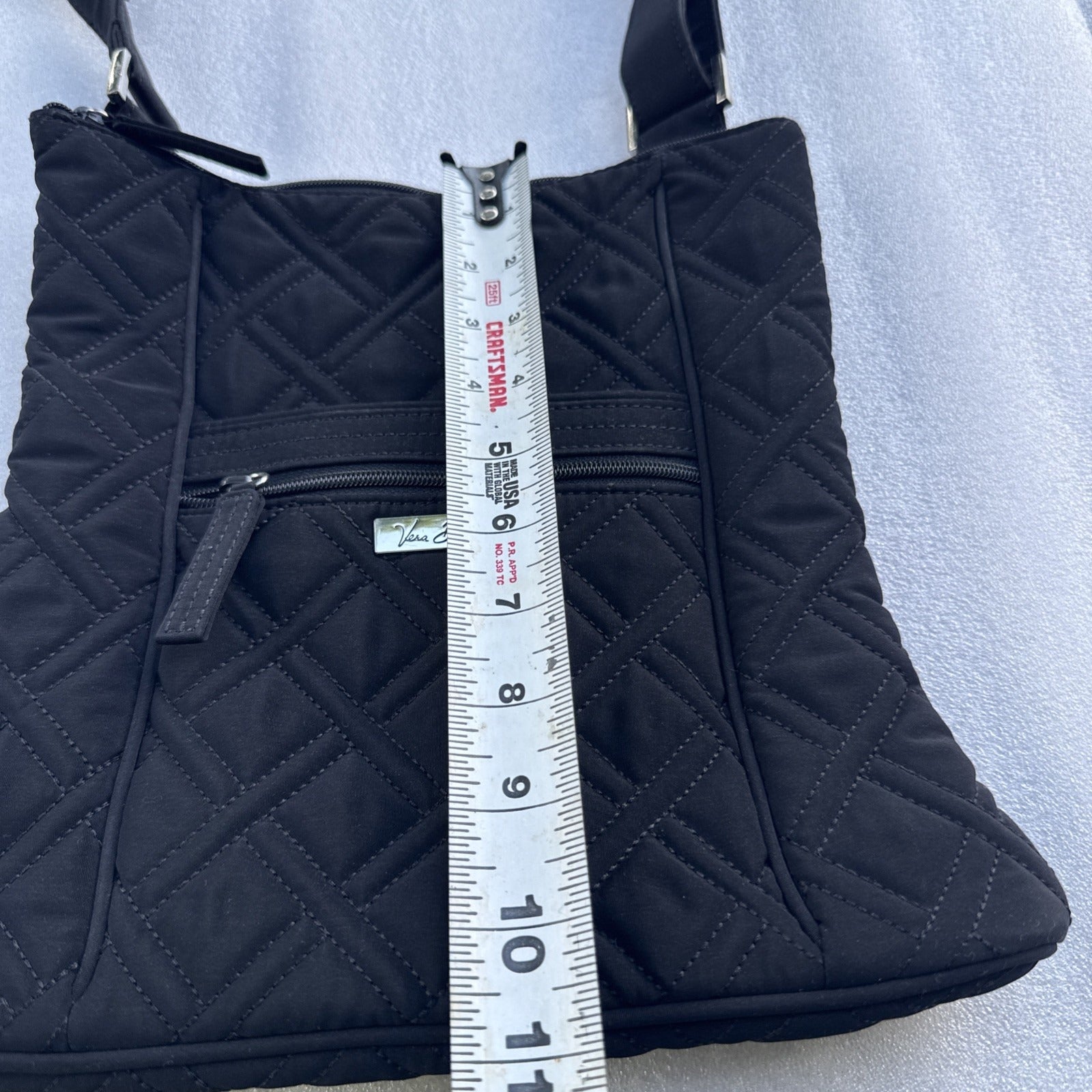 Vera Bradley Black Quilted Crossbody Bag With Adjustable Strap & Front Zip Pocket