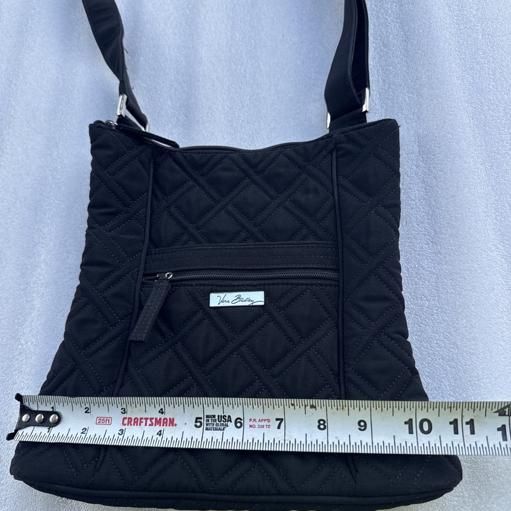 Vera Bradley Black Quilted Crossbody Bag With Adjustable Strap & Front Zip Pocket
