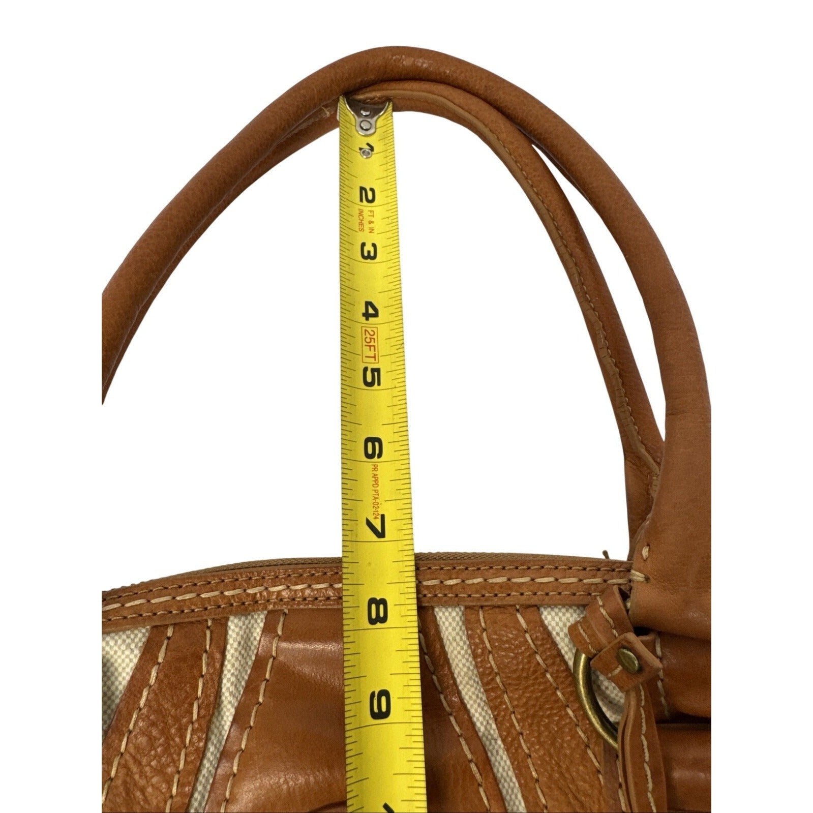 Frye Brown Leather & Canvas Small Satchel Shoulder Bag With Double Handles