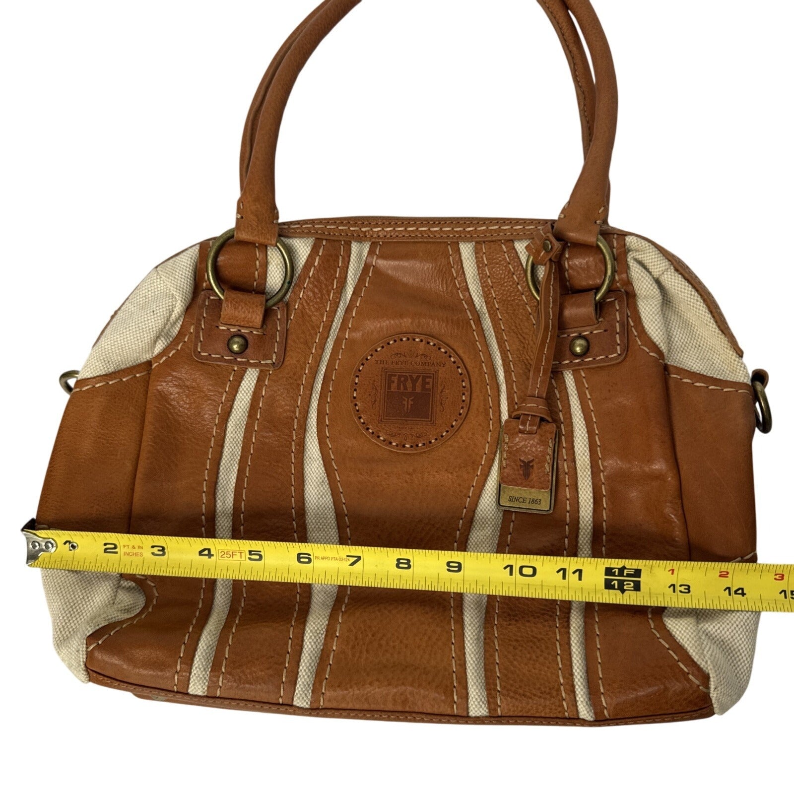 Frye Brown Leather & Canvas Small Satchel Shoulder Bag With Double Handles