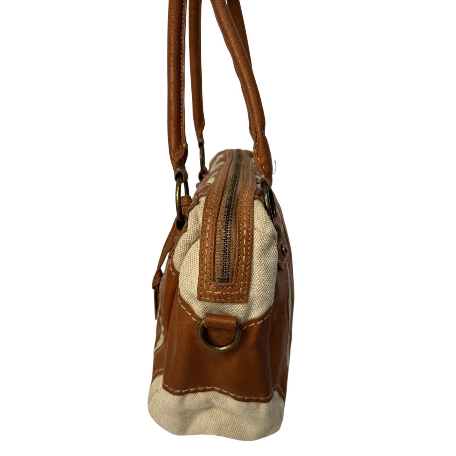 Frye Brown Leather & Canvas Small Satchel Shoulder Bag With Double Handles