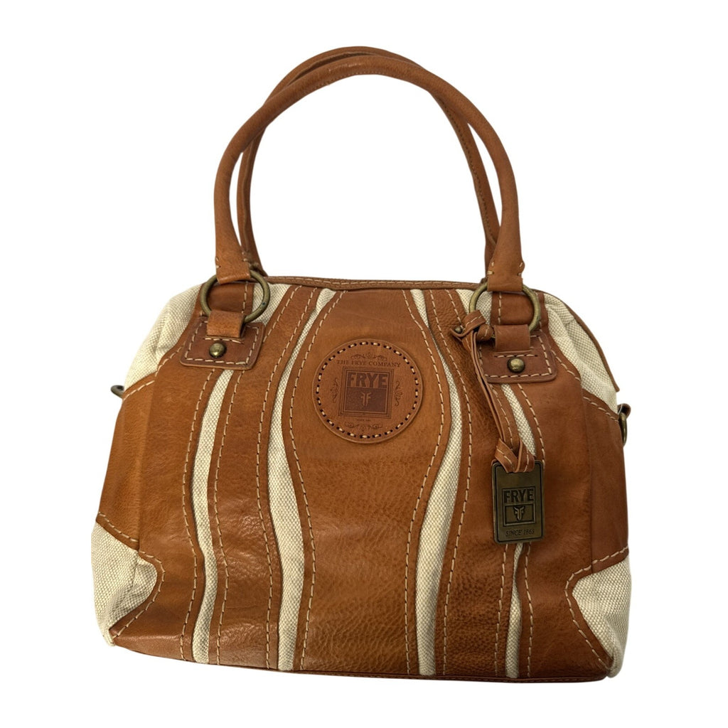 Frye Brown Leather & Canvas Small Satchel Shoulder Bag With Double Handles